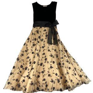 Rare Editions Black Velvet and Gold Floral Dress